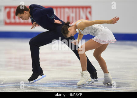 Ostrava, Repubblica Ceca. 26 gen, 2017. Anna Duskova e Martin Bidar competere durante le coppie - pattinaggio gratuito degli Europei di Pattinaggio di Figura campionati di Ostrava, Repubblica ceca, 26 gennaio 2017. Credito: Jaroslav Ozana/CTK foto/Alamy Live News Foto Stock