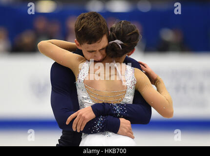 Ostrava, Repubblica Ceca. 26 gen, 2017. Anna Duskova e Martin Bidar competere durante le coppie - pattinaggio gratuito degli Europei di Pattinaggio di Figura campionati di Ostrava, Repubblica ceca, 26 gennaio 2017. Credito: Jaroslav Ozana/CTK foto/Alamy Live News Foto Stock