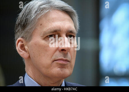 Bruxelles, BXL, Belgio. 27 gennaio, 2017. Cancelliere dello scacchiere britannico Philip Hammond prima dell'inizio di un Fnance europeo i Ministri ECOFIN Bruxelles in Belgio su 27.01.2017 da Wiktor Dabkowski Credito: Wiktor Dabkowski/ZUMA filo/Alamy Live News Foto Stock