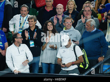 Melbourne, Australia. 27 gennaio, 2017. Rafael Nadal la ragazza di Maria Francisca "" Xisca Perello durante la mens semifinale al 2017 Open di Australia a Melbourne Park a Melbourne, Australia. Credito: Frank Molter/Alamy Live News Foto Stock