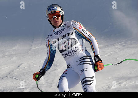 Garmisch-Partenkirchen (Germania). 28 gen, 2017. Thomas Dressen di Germania reagisce dopo gli uomini's Downhill evento presso la Coppa del Mondo di Sci Alpino a Garmisch-Partenkirchen, in Germania, 28 gennaio 2017. Foto: Angelika Warmuth//dpa/Alamy Live News Foto Stock