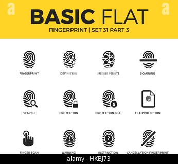 Set di base di icone di impronte digitali Illustrazione Vettoriale