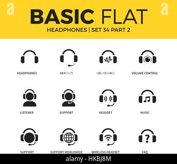 Set di base di icone delle cuffie Illustrazione Vettoriale