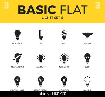 Set di base di icone luminose Illustrazione Vettoriale