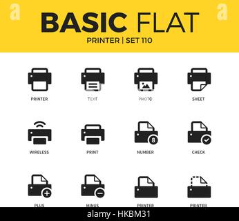 Set di base di icone della stampante Illustrazione Vettoriale