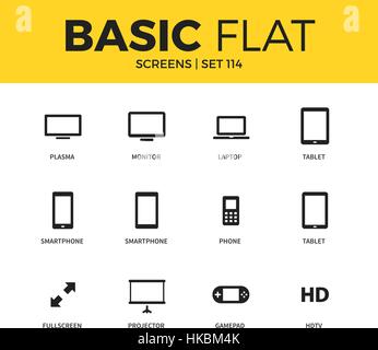 Set di base di dispositivo Icone dello schermo Illustrazione Vettoriale