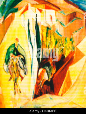 *Alma del Banco Reiter in spagnolo* è un dipinto della fine del XIX secolo che raffigura un cavaliere spagnolo in abbigliamento tradizionale. L'opera riflette la cultura spagnola e il ruolo della cavalleria nel XIX secolo, sottolineando l'accuratezza storica e i dettagli. Foto Stock