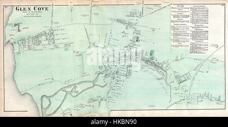 La Mappa delle birre del 1873 di Glen Cove, Queens, fornisce uno sguardo storico sullo sviluppo e la disposizione di questa area di New York City durante la fine del XIX secolo, illustrando la sua prima pianificazione urbana. Foto Stock