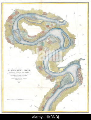 1864 U.S.C.S. Grafico del fiume Mississippi Grand Golfo di nuovo Cartago (Jefferson Davis Plantation) Geographicus MissRive2Col USCS 1864 Foto Stock