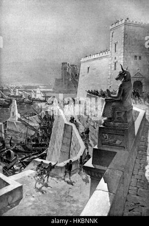 Un azione navale durante l assedio del pneumatico da Andre Castaigne (1898 1899) Foto Stock