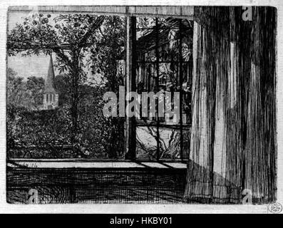 *A Cottage Window* di Francis Seymour Haden è un'incisione del 1860, che mostra la maestria di Haden nel catturare scene naturali con dettagli intricati e una qualità atmosferica. Foto Stock
