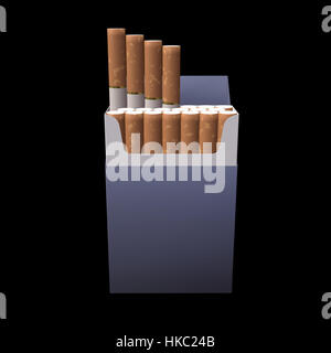 3d illustrazione del pacchetto di sigarette su nero Foto Stock