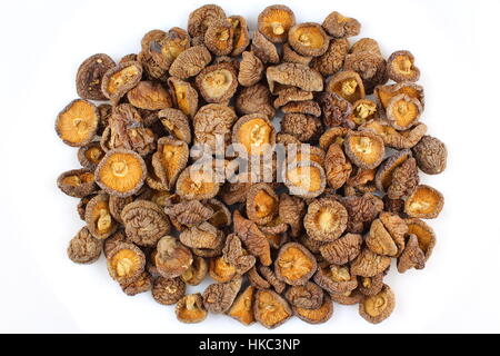 Essiccato funghi shiitake isolato su uno sfondo bianco Foto Stock