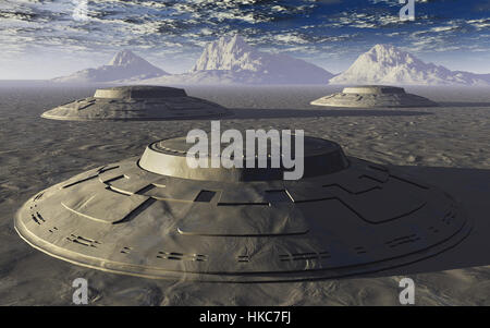 3 Flying Saucer Motherships scoperto all'Antartico . Foto Stock