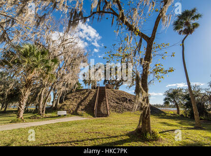 Tempio tumulo di, Nativi Americani tumulo di terracotta di Crystal River Archeologico Parco statale in Citrus County, Florida. Foto Stock