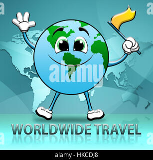 Di Viaggio in tutto il mondo mondo carattere indica Touring Roaming 3d illustrazione Foto Stock