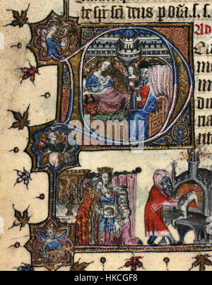 "Maria che nutre Gesù bambino" è un'opera religiosa raffigurante la Vergine Maria che nutre Gesù bambino. Questo dipinto ad olio evidenzia la natura intima e tenera del rapporto madre-figlio, spesso raffigurato nell'iconografia cristiana. Foto Stock