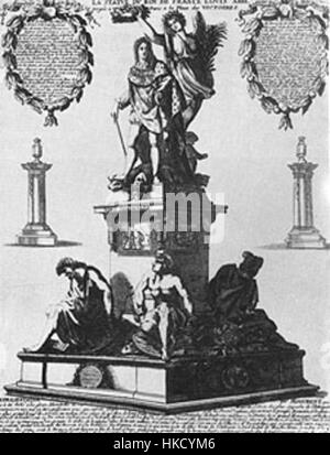 La statua di Luigi XIV di Desjardins, situata in Place des Victoires a Parigi, commemora l'eredità del re di Francia. Si tratta di un ottimo esempio di scultura pubblica barocca, che celebra la grandezza e l'influenza di Luigi XIV durante il XVII secolo. Foto Stock