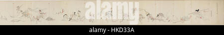 'Hyakki Yako no Zu' di Tosa Mitsuoki è un dipinto giapponese che raffigura una parata notturna di 100 demoni, un tema classico del folklore giapponese. La metà destra del dipinto ritrae creature e spiriti mitici in una composizione dinamica. Foto Stock