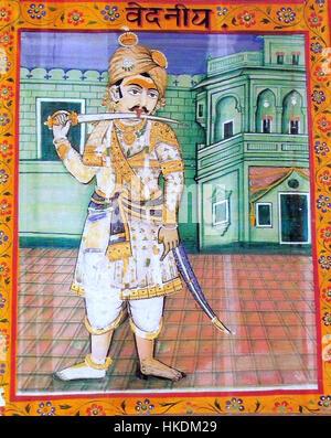 "Vedniya Karma" è un dipinto che raffigura temi di spiritualità e karma. L'opera riflette i concetti filosofici di causa ed effetto, illustrando la connessione tra azioni e conseguenze in una rappresentazione visiva e simbolica. Foto Stock