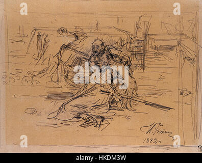 Uno schizzo drammatico del 1882 di Ilya Repin, raffigurante il famigerato incidente di Ivan il terribile che uccise suo figlio. Questa potente immagine cattura l'intensità e il tumulto emotivo dell'evento storico. Foto Stock