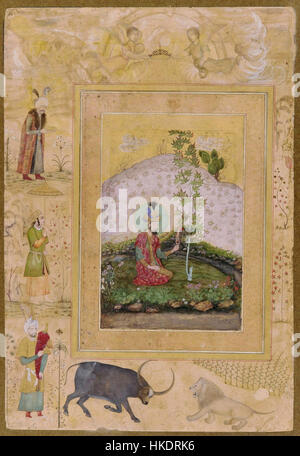 Payag. Humayan nel paesaggio con albero piano. Pagina dal tardo Shah Jahan Album ca 1650 Freer Gallery, Washington Foto Stock