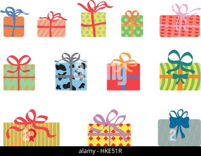 Regali di Natale e scatole regalo di compleanno disegno vettoriale di  confezioni e borse, decorate con archi a nastro e involucri decorati.  Natale e Capodanno inverno Immagine e Vettoriale - Alamy