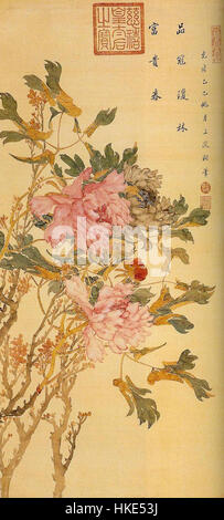 Questo dipinto dell'imperatrice madre Cixi la mette in mostra in un tradizionale abbigliamento imperiale cinese, evidenziando il suo ruolo significativo nella politica della dinastia Qing. Cixi, una figura potente nella storia cinese, è raffigurata con grande attenzione ai dettagli, sottolineando la sua autorità e influenza alla fine del XIX secolo. Foto Stock