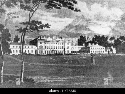"Leinster House 1824" è un dipinto ad olio dell'inizio del XIX secolo che raffigura l'edificio iconico di Dublino, Irlanda. Originariamente una casa cittadina per i duchi di Leinster, in seguito divenne la sede del Parlamento irlandese e rimane un simbolo della storia politica irlandese. Foto Stock
