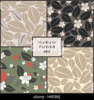 Set di quattro foglie seamless pattern. Vettore. Illustrazione Vettoriale