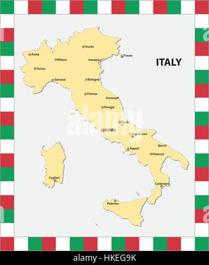 Mappa di Italia con le principali città e una mappa con i colori della bandiera di stato Illustrazione Vettoriale