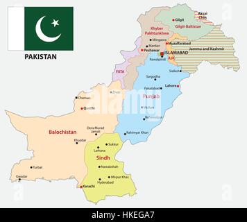 Il pakistan politica e amministrativa di mappa con bandiera Illustrazione Vettoriale