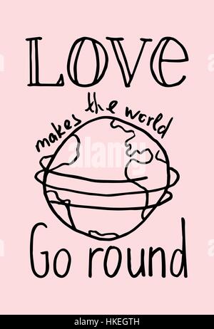 Composizione scritta "Amore rende il mondo go round' su sfondo rosa Illustrazione Vettoriale