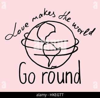 Composizione scritta "Amore rende il mondo go round' su sfondo rosa Illustrazione Vettoriale