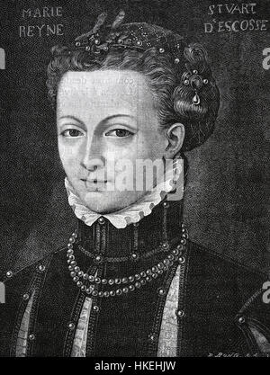 Maria ho di Scoltland (1542-1587). Regina di Scozia. Casa di Stuart. Engraing, xix secolo. Foto Stock