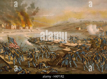 La battaglia di Fredericksburg, combattuta il 13 dicembre 1862, fu una delle principali battaglie della guerra di secessione americana. L'opera d'arte cattura l'intensità della battaglia, mettendo in evidenza le forze dell'Unione e dei Confederati in un brutale scontro a Fredericksburg, Virginia. Foto Stock