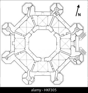 Castel del Monte, un famoso castello del XIII secolo in Puglia, Italia, è raffigurato in questa rappresentazione artistica. Conosciuto per la sua forma ottagonale unica e il suo significato storico, il castello è un simbolo dell'architettura e del potere medievali, che funge da residenza e roccaforte strategica. Foto Stock