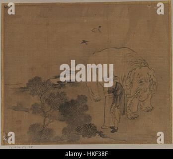 Questo album di pittura a foglia, ospitato nel Brooklyn Museum, raffigura un contadino con un elefante, che illustra la vita agricola tradizionale. L'opera riflette le pratiche culturali e storiche dell'epoca. Foto Stock