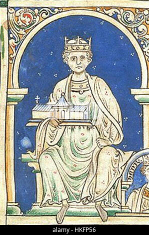 Questo ritratto ritagliato di Enrico II d'Inghilterra offre una visione dettagliata del re, mostrando il suo abbigliamento regale e la sua presenza dignitosa. Enrico II fu uno dei monarchi più significativi d'Inghilterra, noto per le sue riforme legali e l'espansione del potere reale. Foto Stock