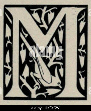 L'Aufseeser Lettrine M è una lettera illuminata ornata da un manoscritto medievale, che mostra l'intricata arte del disegno delle lettere nella calligrafia medievale. Foto Stock