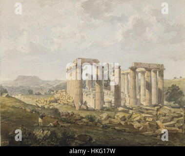 La raffigurazione del Tempio di Apollo a Bassae di John Foster del 1820 cattura la grandezza e il significato architettonico di questo antico tempio greco, un sito patrimonio dell'umanità dell'UNESCO. Foto Stock