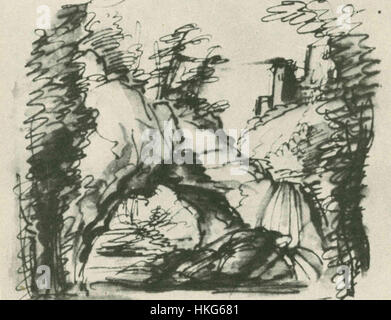 Questo scenografo, creato da Filippo Juvarra per "Tetide in Sciro atto i, 1", riflette la collaborazione artistica tra Juvarra e Domenico Scarlatti. Il design illustra l'influenza dello stile barocco sulle produzioni teatrali del periodo. Foto Stock