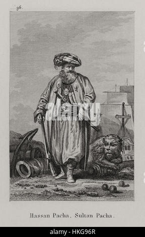 Questo ritratto del 1822 raffigura Hassan Pacha Sultan Pacha Choiseul Gouffier, un'influente figura storica dell'epoca. Il dipinto cattura la sua potente presenza e il suo significato storico, riflettendo lo stile dei primi anni del XIX secolo. Foto Stock