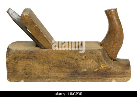 Utilizzate la mano in legno piano isolato su sfondo bianco Foto Stock