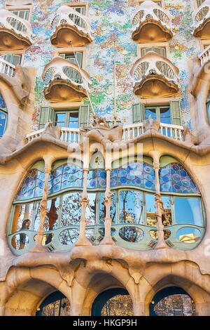 Casa Batllo house design di Antonio Gaudi, Barcellona, in Catalogna, Spagna Foto Stock