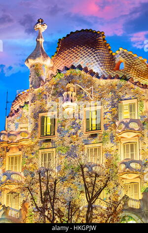 Casa Batllo house design di Antonio Gaudi, Barcellona, in Catalogna, Spagna Foto Stock