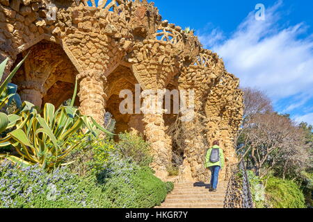 Parco Guell di Antoni Gaudi, Barcellona, in Catalogna, Spagna Foto Stock