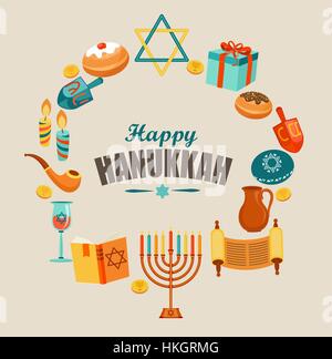 Happy Hanukkah modello di scheda o un banner o un volantino. Illustrazione Vettoriale