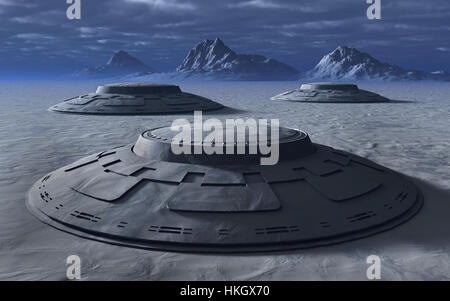 3 Flying Saucer Motherships scoperto all'Antartico . Foto Stock