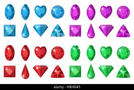 Multi-gemme colorate set. Gioielli, raccolta dei cristalli isolati su sfondo bianco. Diamanti taglio diverso. Gemme colorate . Realistico, stile cartoon. Illustrazione Vettoriale, clip art Illustrazione Vettoriale